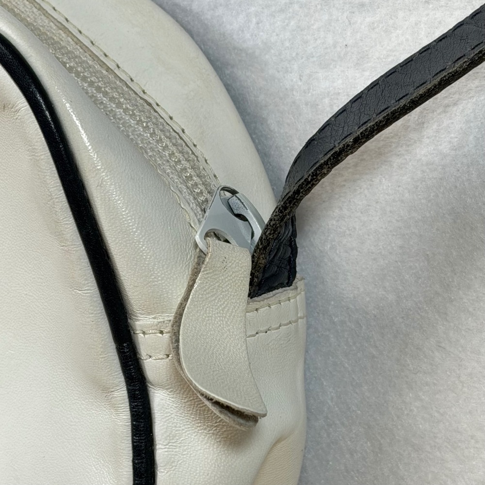Vintage Borelli White Black Trim Leather Crossbody Shoulder Bag‎ Purse - Picture 4 of 9
